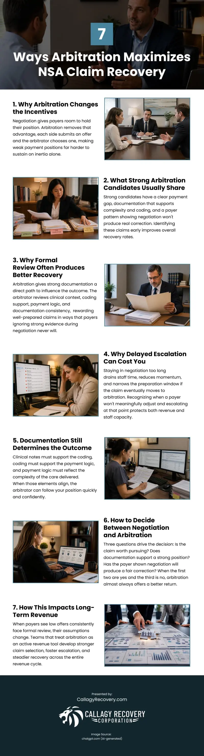 7 Ways Arbitration Maximizes NSA Claim Recovery Infographic