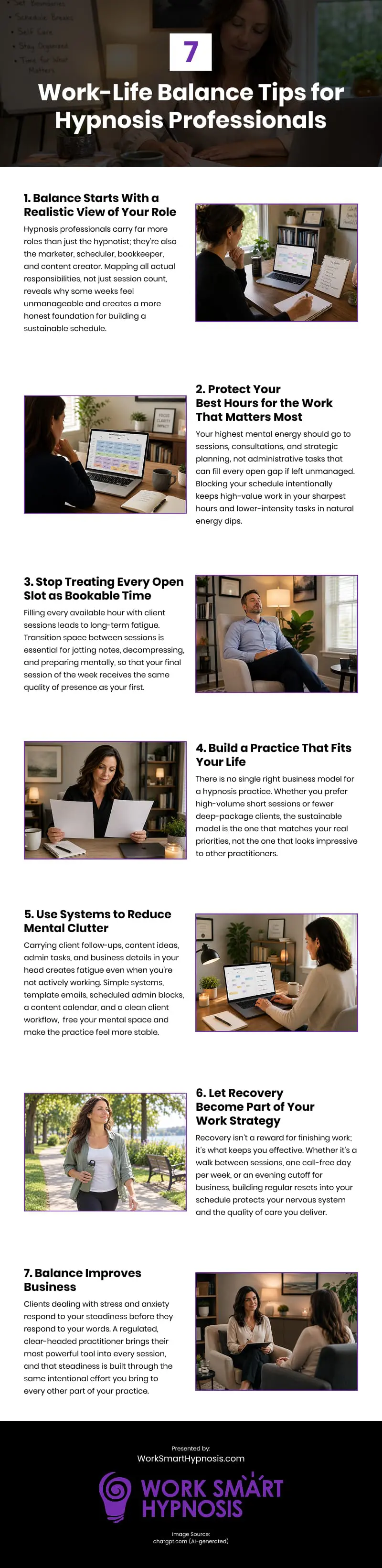 7 Work-Life Balance Tips for Hypnosis Professionals Infographic