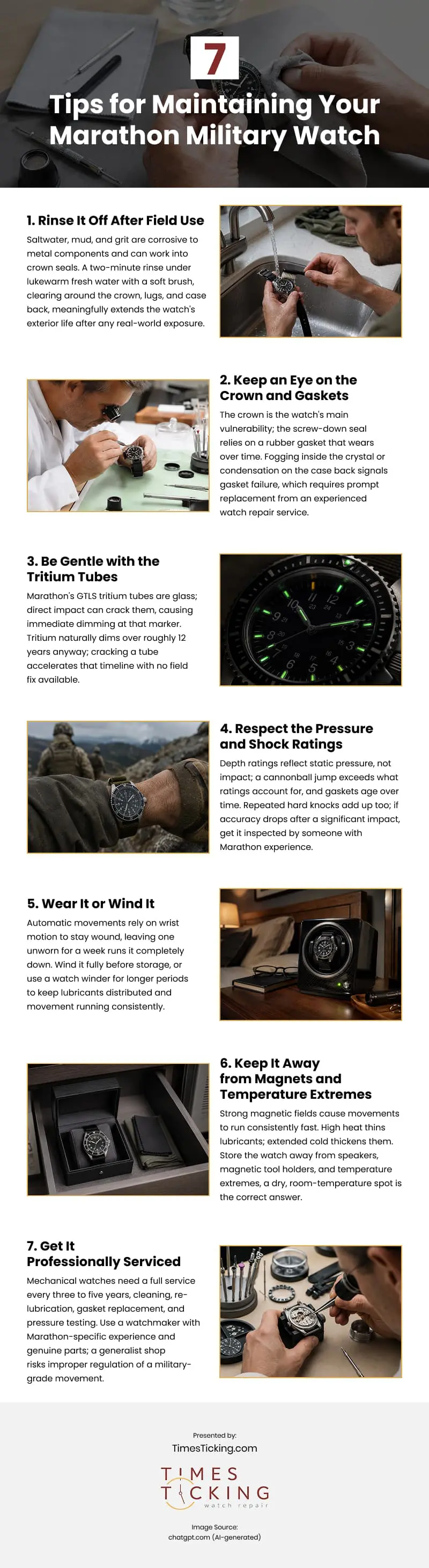 7 Tips for Maintaining Your Marathon Military Watch Infographic 7 Tips for Maintaining Your Marathon Military Watch Infographic