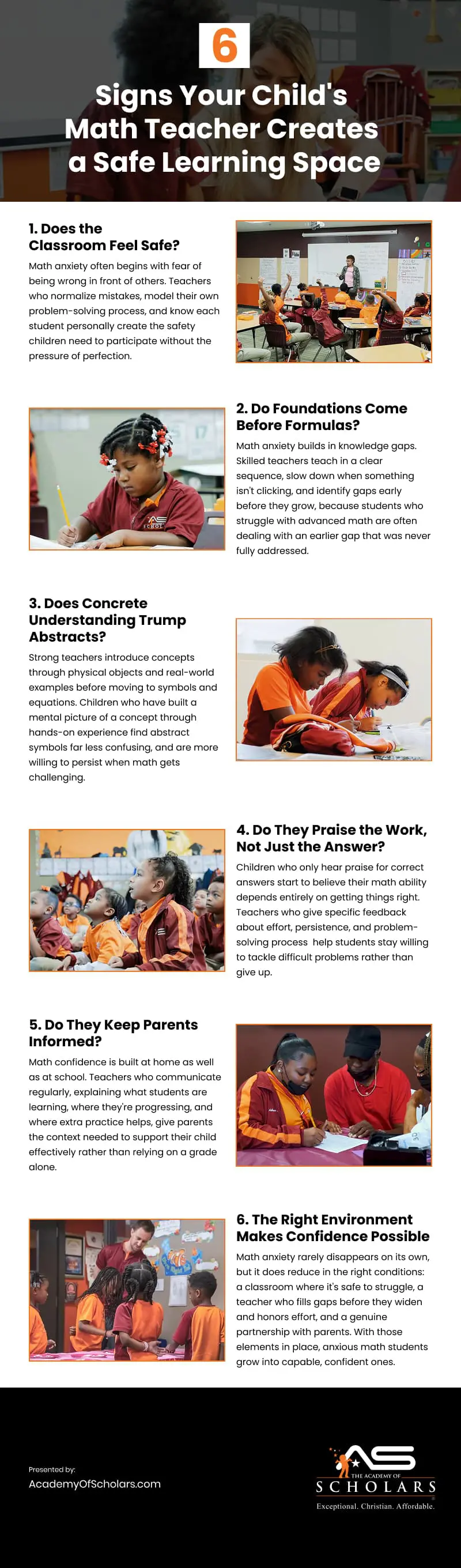 6 Signs Your Child's Math Teacher Creates a Safe Learning Space Infographic