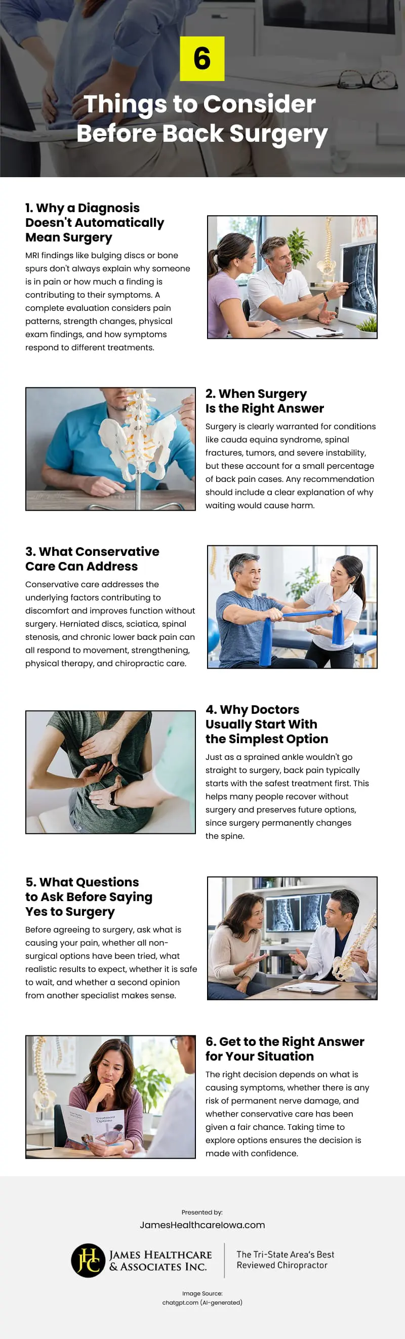 6 Things to Consider Before Back Surgery Infographic