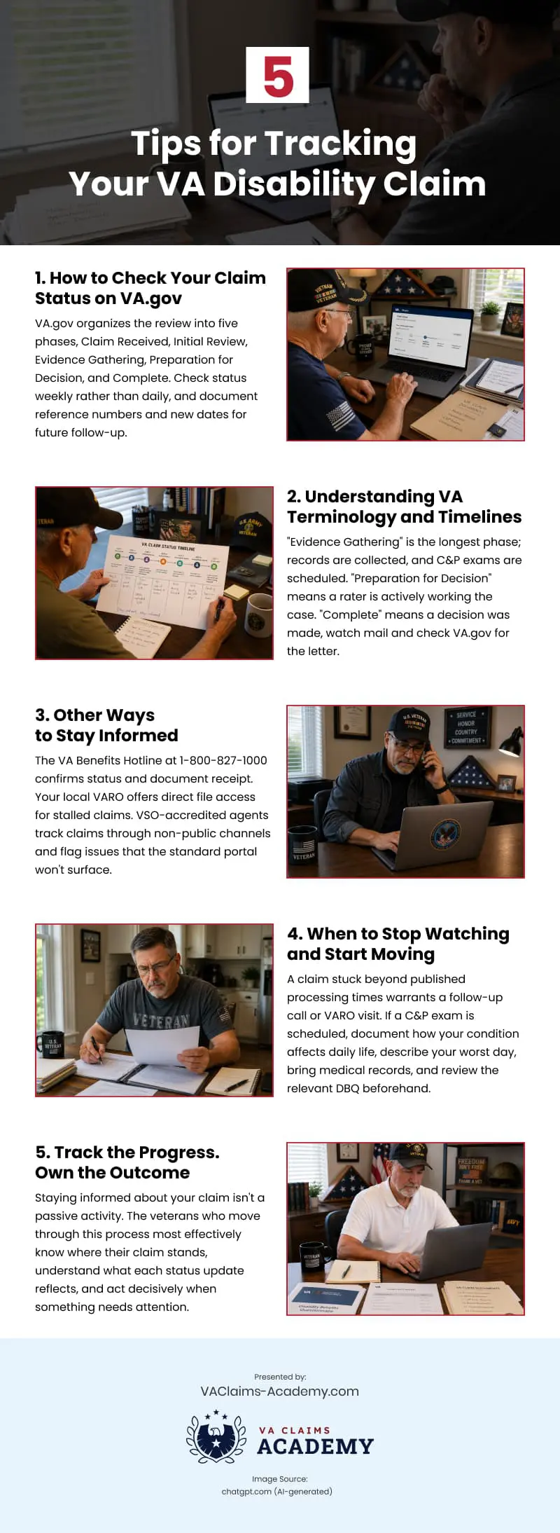 5 Tips for Tracking Your VA Disability Claim Infographic