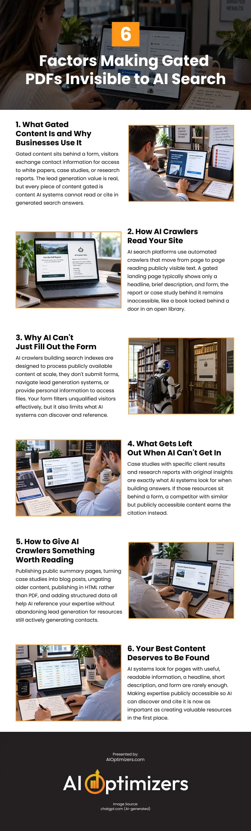 6 Factors Making Gated PDFs Invisible to AI Search Infographic 6 Factors Making Gated PDFs Invisible to AI Search Infographic