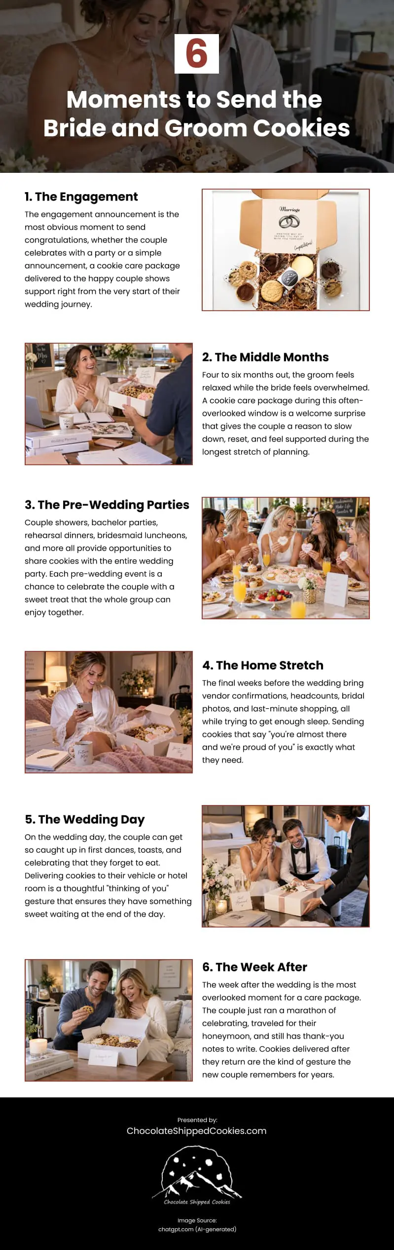6 Moments to Send the Bride and Groom Cookies Infographic 6 Moments to Send the Bride and Groom Cookies Infographic