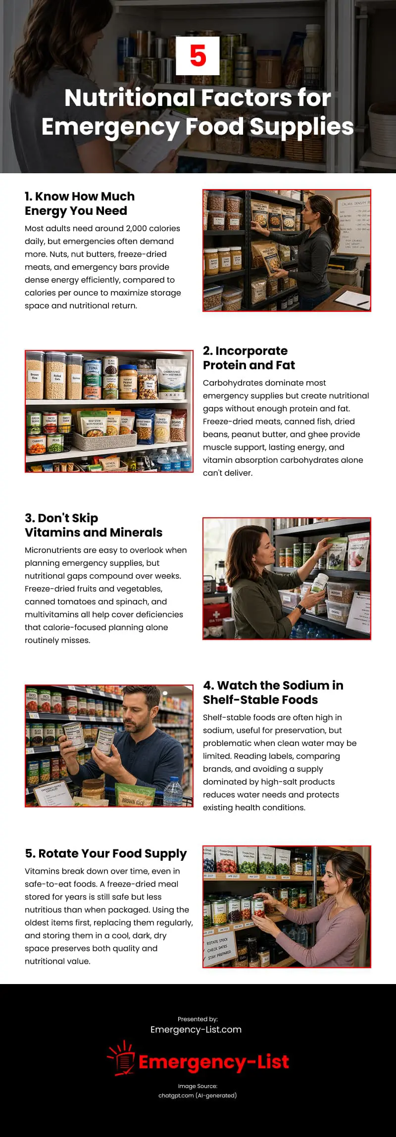 5 Nutritional Factors for Emergency Food Supplies Infographic 5 Nutritional Factors for Emergency Food Supplies Infographic
