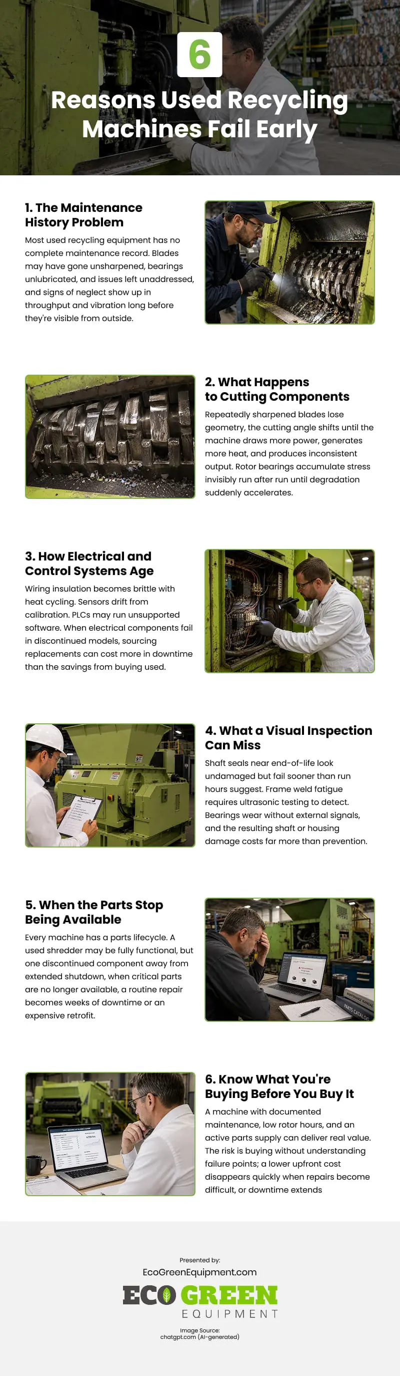 6 Reasons Used Recycling Machines Fail Early Infographic 6 Reasons Used Recycling Machines Fail Early Infographic