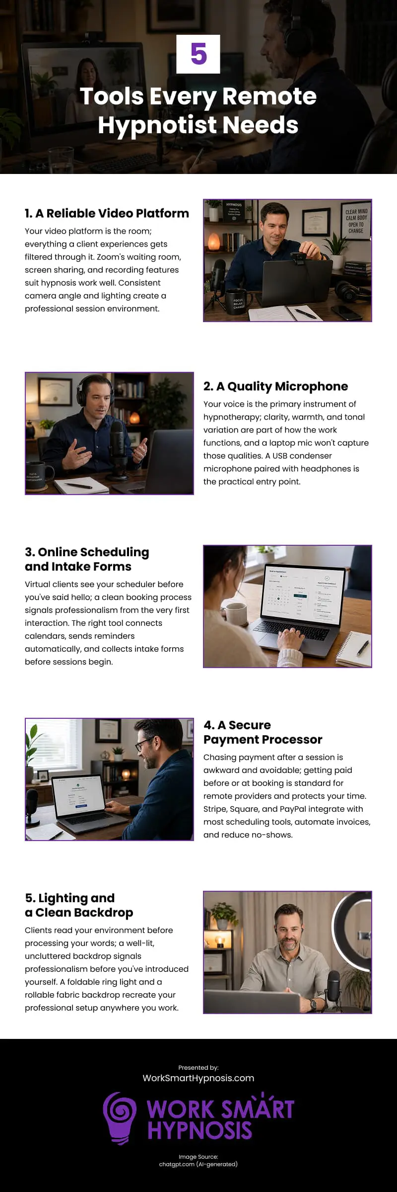 5 Tools Every Remote Hypnotist Needs Infographic 5 Tools Every Remote Hypnotist Needs Infographic
