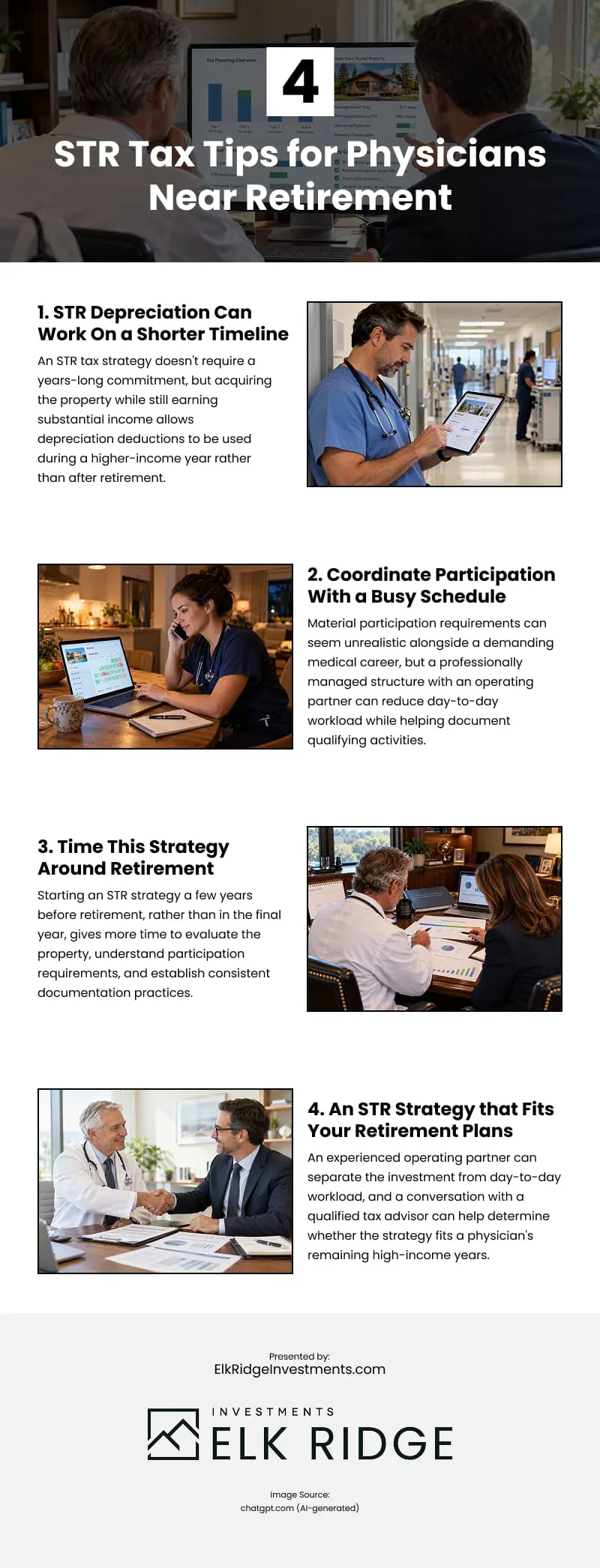 4 STR Tax Tips for Physicians Near Retirement Infographic 4 STR Tax Tips for Physicians Near Retirement Infographic