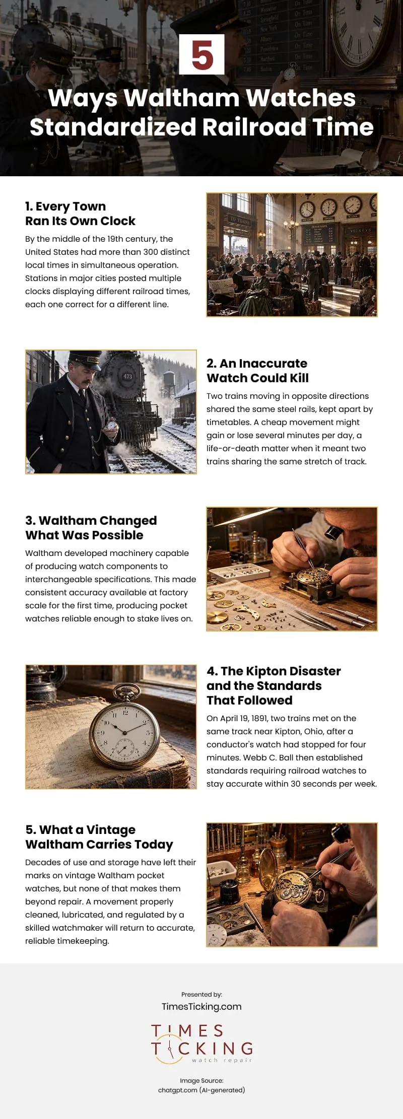 5 Ways Waltham Watches Standardized Railroad Time Infographic