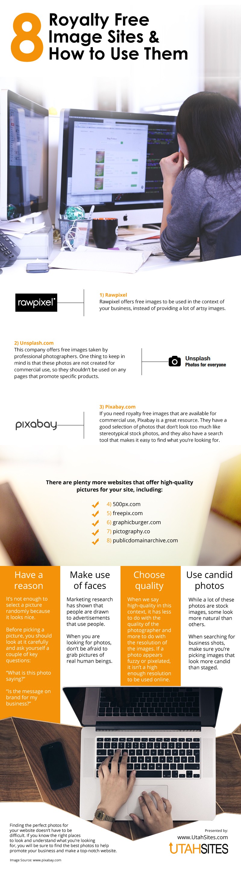 8 Royalty Free Image Sites & How to Use Them Infographic