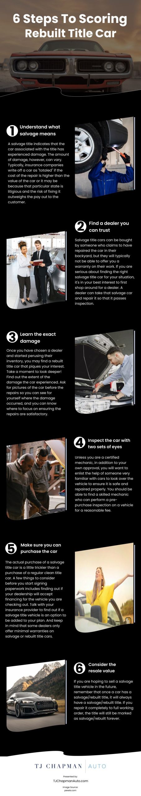 6 Steps to Scoring Rebuilt Title Car Infographic