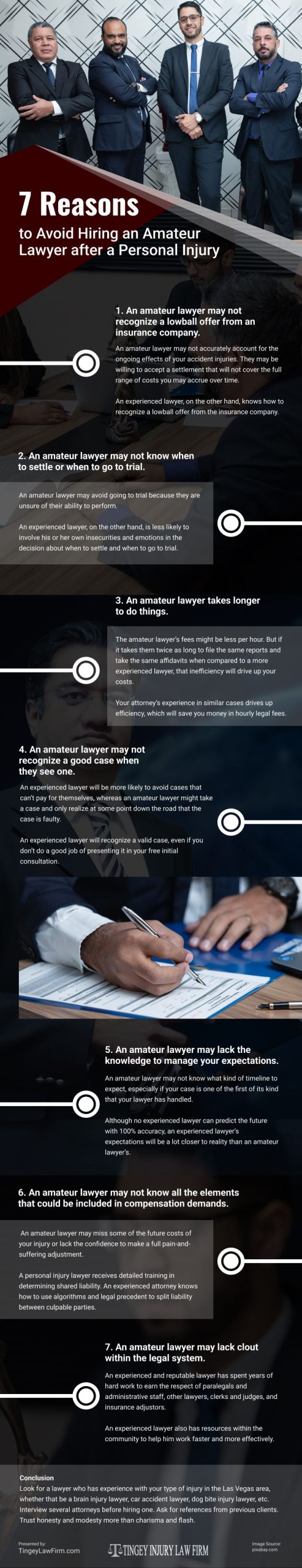 7 Reasons to Avoid Hiring an Amateur Lawyer after a Personal Injury Infographic