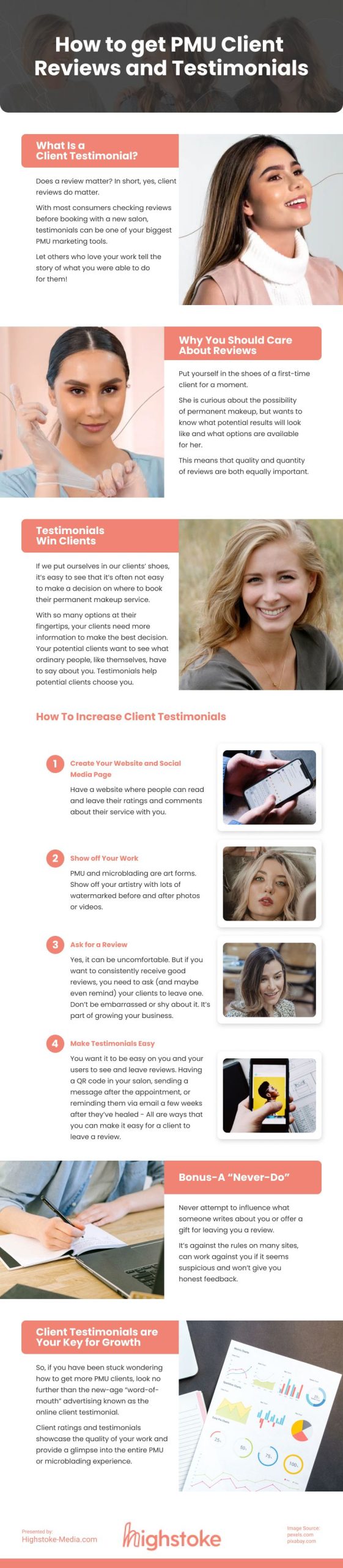 How to get PMU Client Reviews and Testimonials Infographic