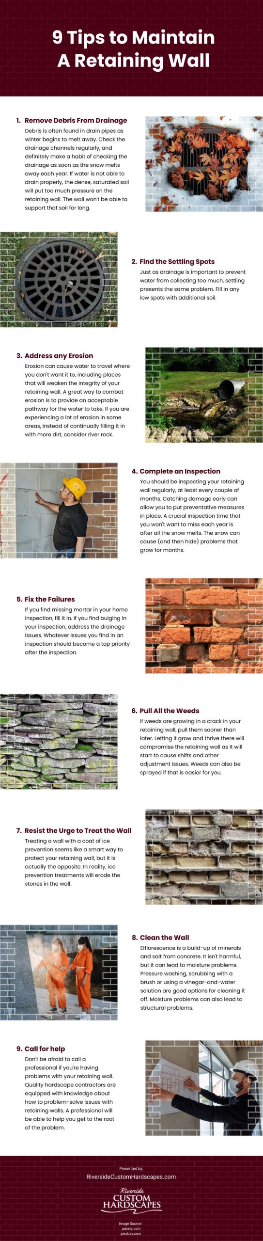 9 Tips to Maintain a Retaining Wall Infographic