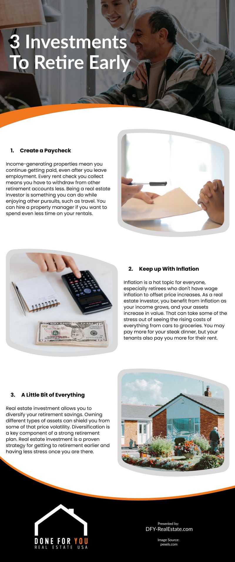 3 Investments To Retire Early Infographic