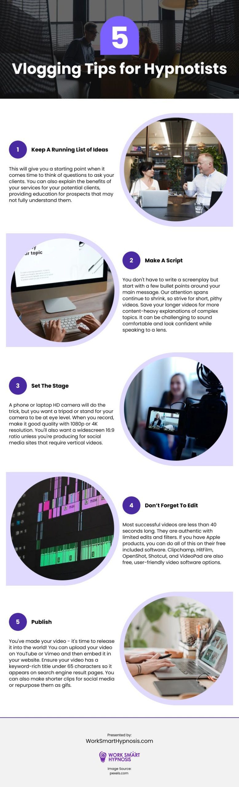 5 Vlogging Tips for Hypnotists Infographic