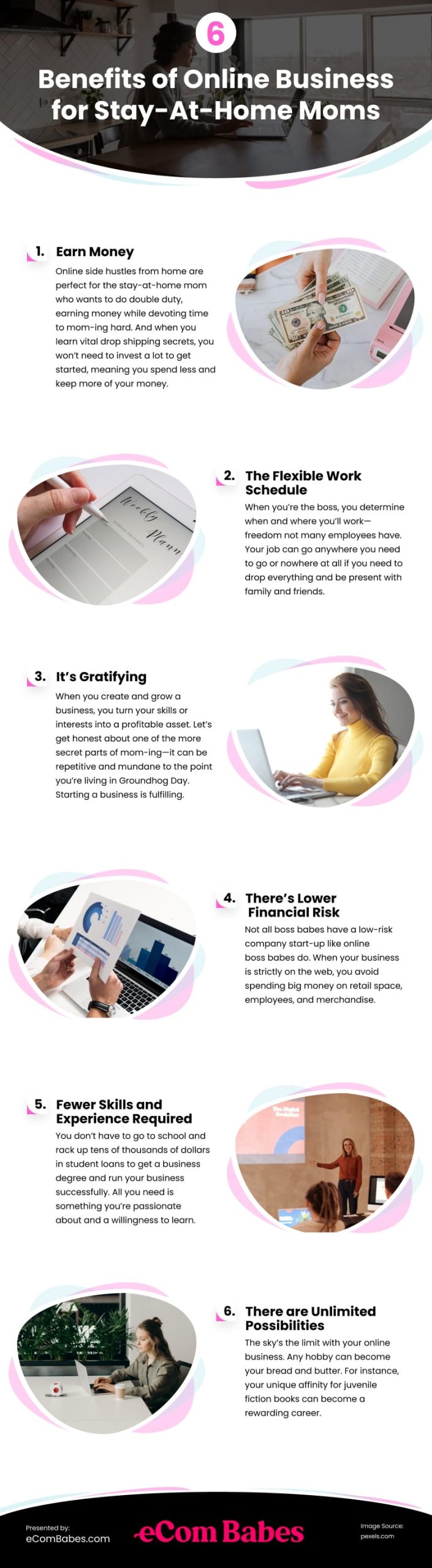 6 Benefits of Online Business for Stay-At-Home Moms Infographic