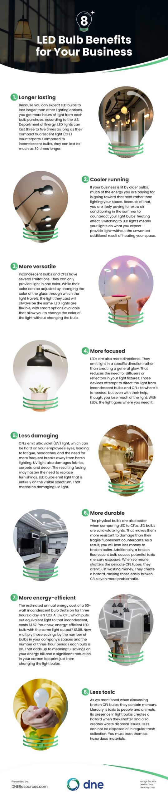 8 LED Bulb Benefits for Your Business Infographic