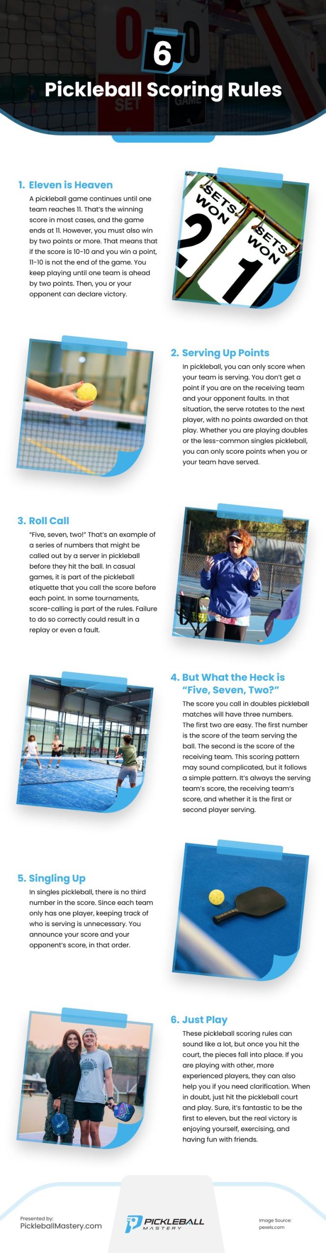 6 Pickleball Scoring Rules Infographic