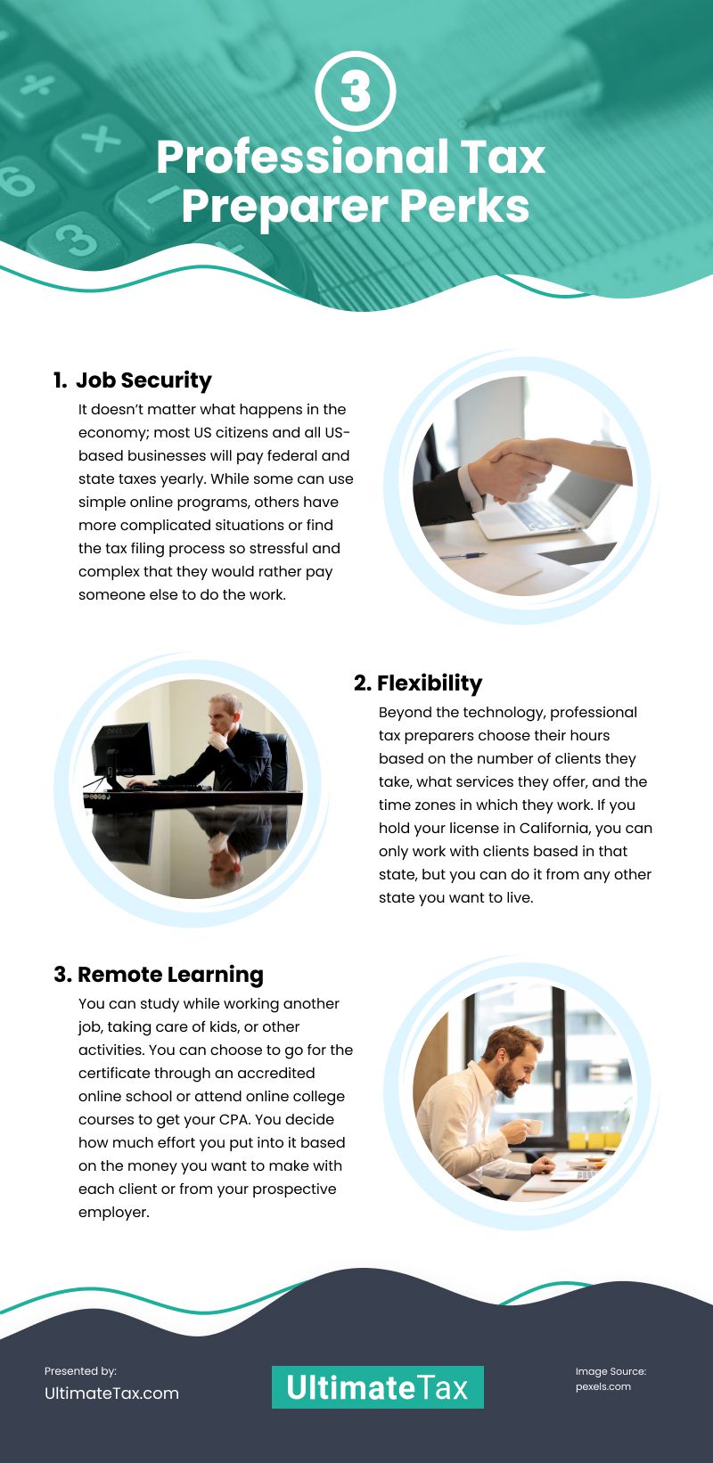 3 Professional Tax Preparer Perks Infographic