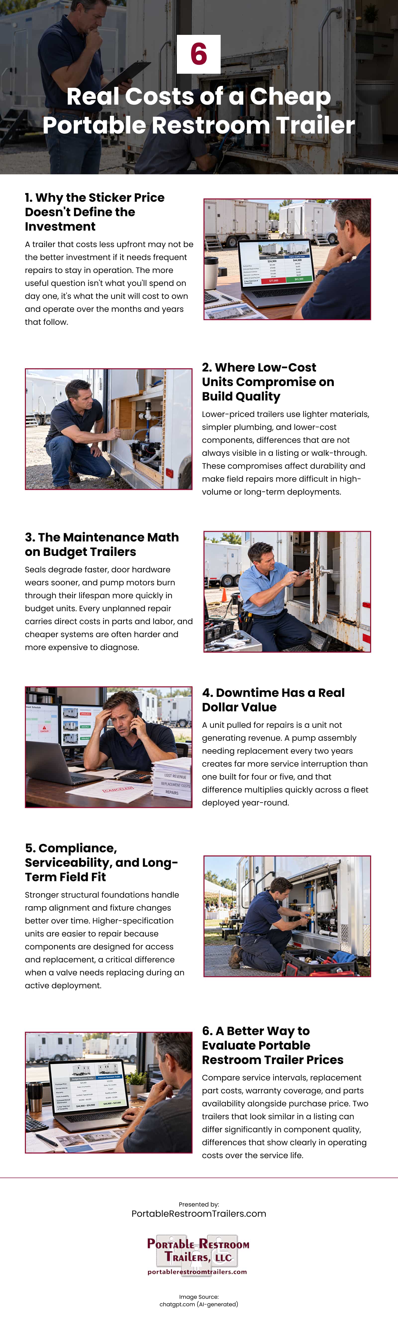 6 Real Costs of a Cheap Portable Restroom Trailer Infographic 6 Real Costs of a Cheap Portable Restroom Trailer Infographic